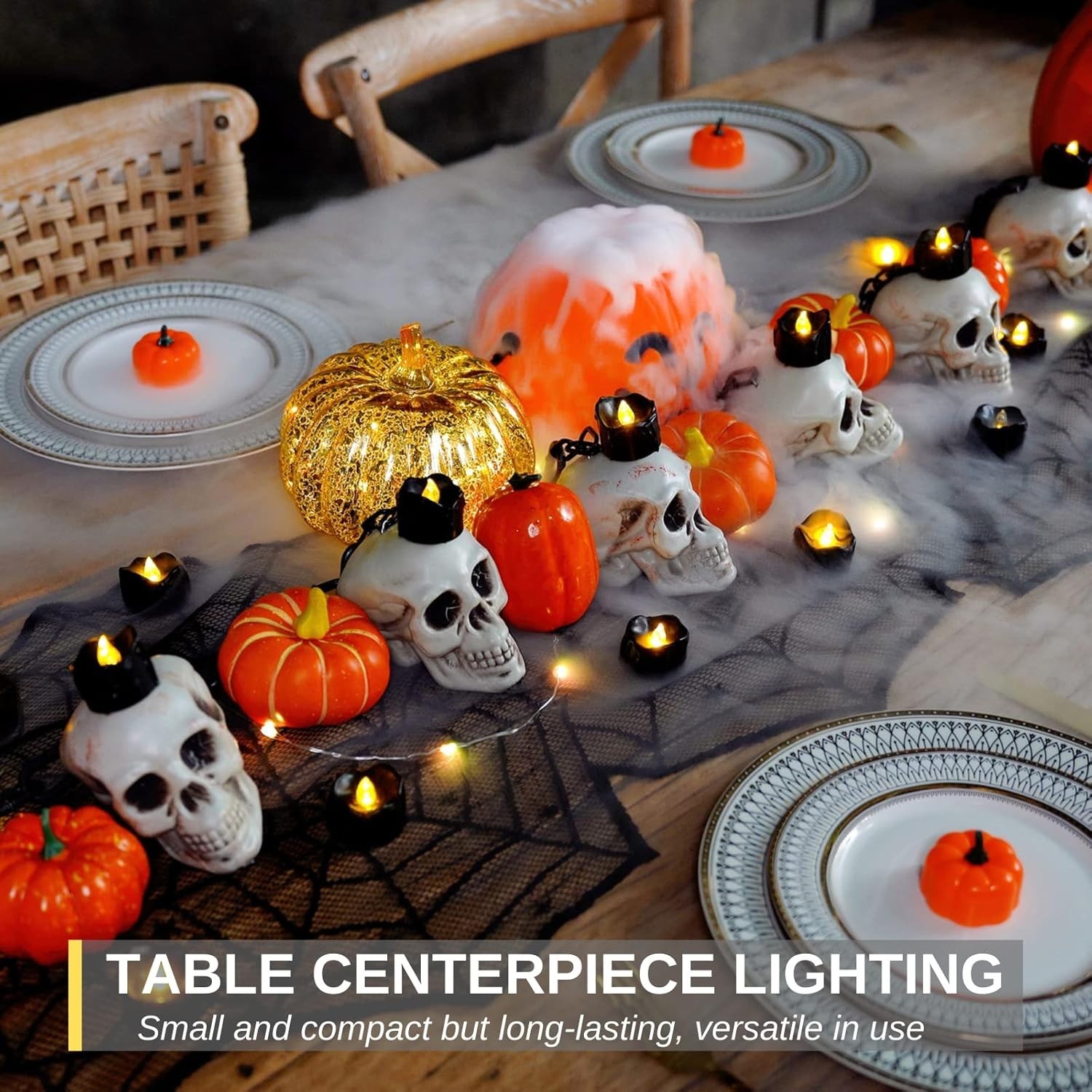 24-Pack Halloween Black Dripping Flameless Tea Lights, Battery Operated Flickeri