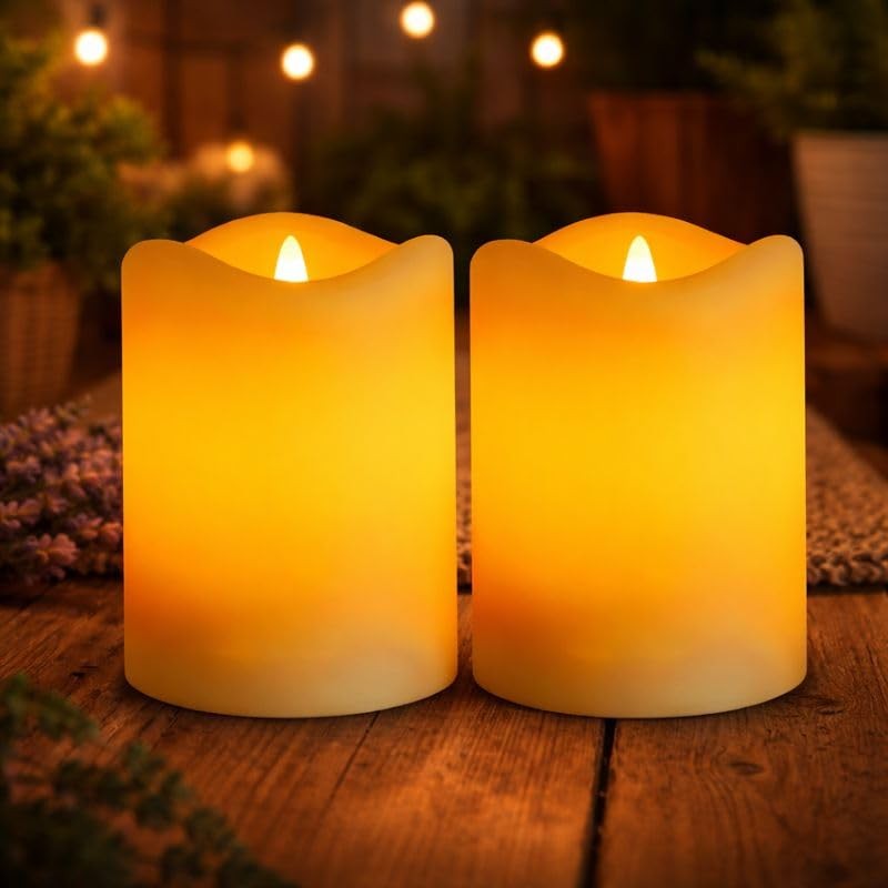 Solar Candles Outdoor Waterproof, 2 Pack Solar Flameless LED Rechargeable Can…