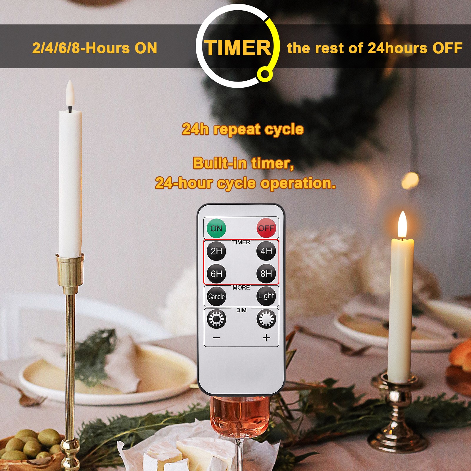 12 Pcs Flickering Flameless Taper Candles Battery Operated with Remote & Timer
