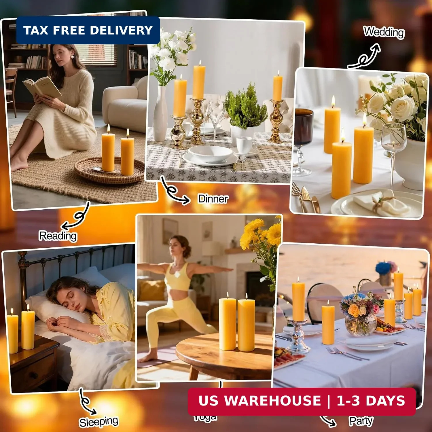 3 Pack Natural Beeswax Pillar Candles,2x6in Large Pure Beeswax Candles-180 Hours