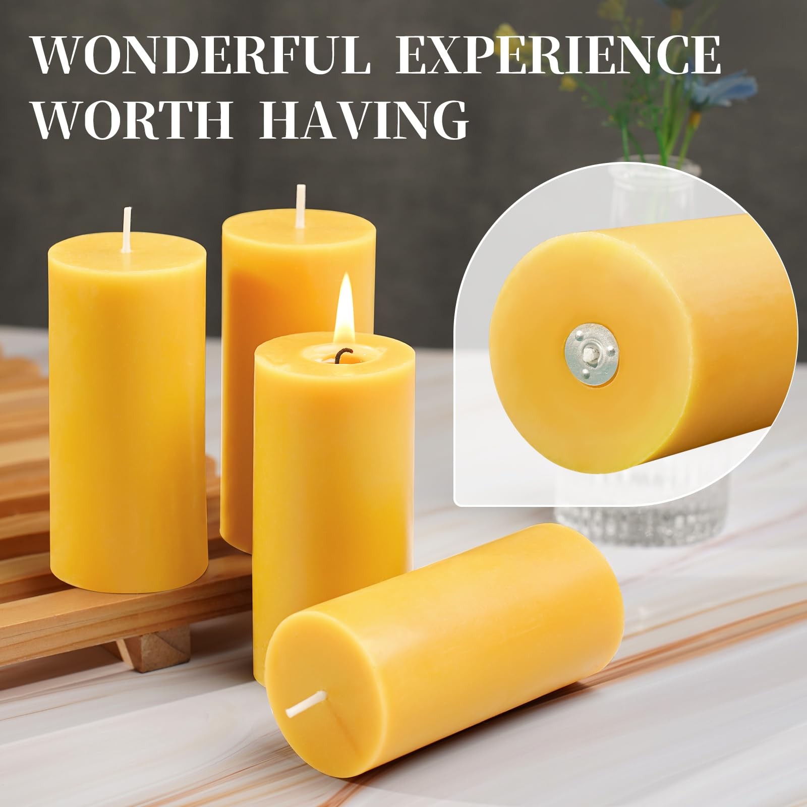 Beeswax Pillar Candles 4 Packs100% Bees Wax Candles for Home-140 Hours Long