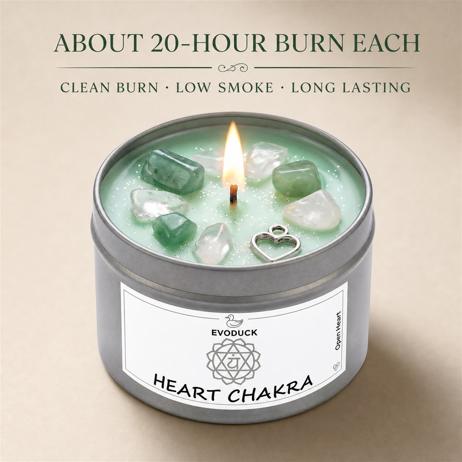 2-Pack EVODUCK Heart Chakra Healing Candles w/ Crystals, Rose, 3 oz