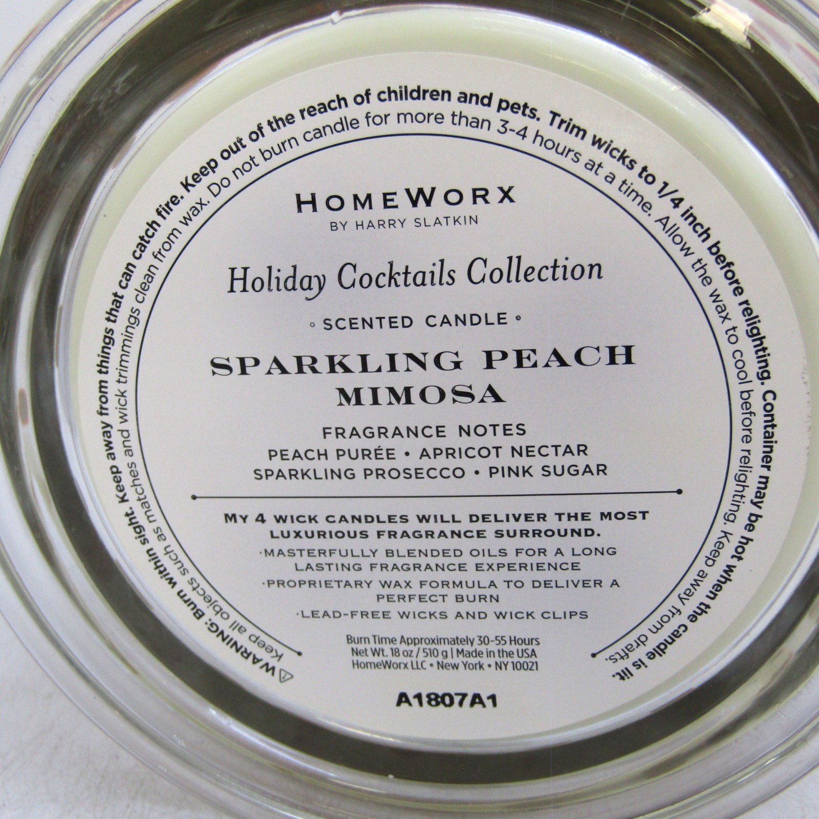 Harry Slatkin, Homeworx, “Sparkling Peach Mimosa” Scented Candle 4 Wick.