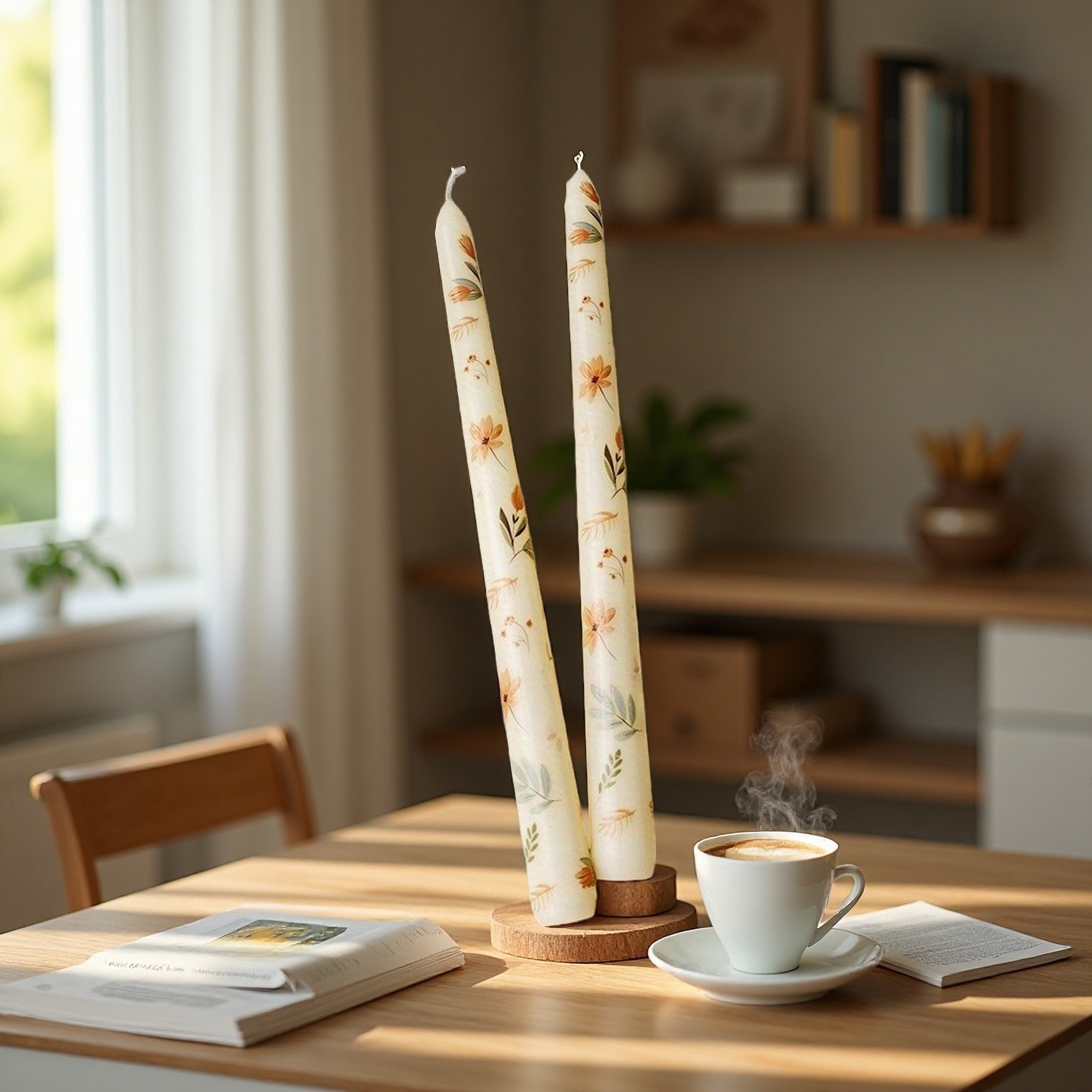 10 in Taper Candles, 2pcs Floral Print Smokeless Tapered, Fancy Dinner Candles