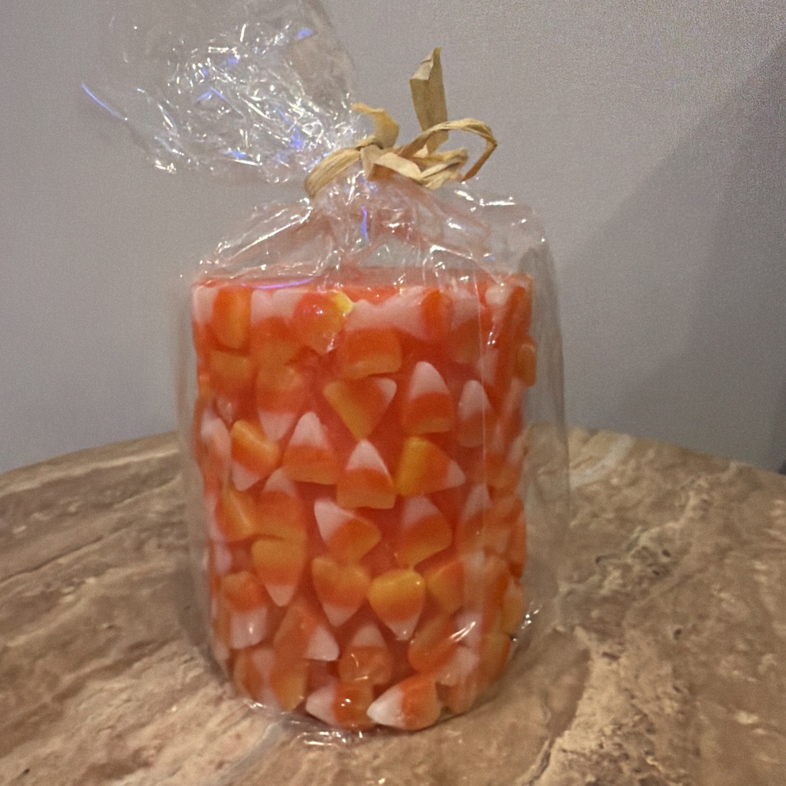 Candy Corn NWT Pillar Candle Halloween Fall Harvest Decor Holiday New Orange Wax