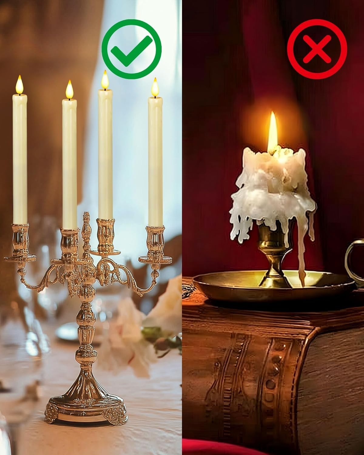 Elegant 2-Pack Flameless Taper Candles with Flickering LED – Ivory 9.6″