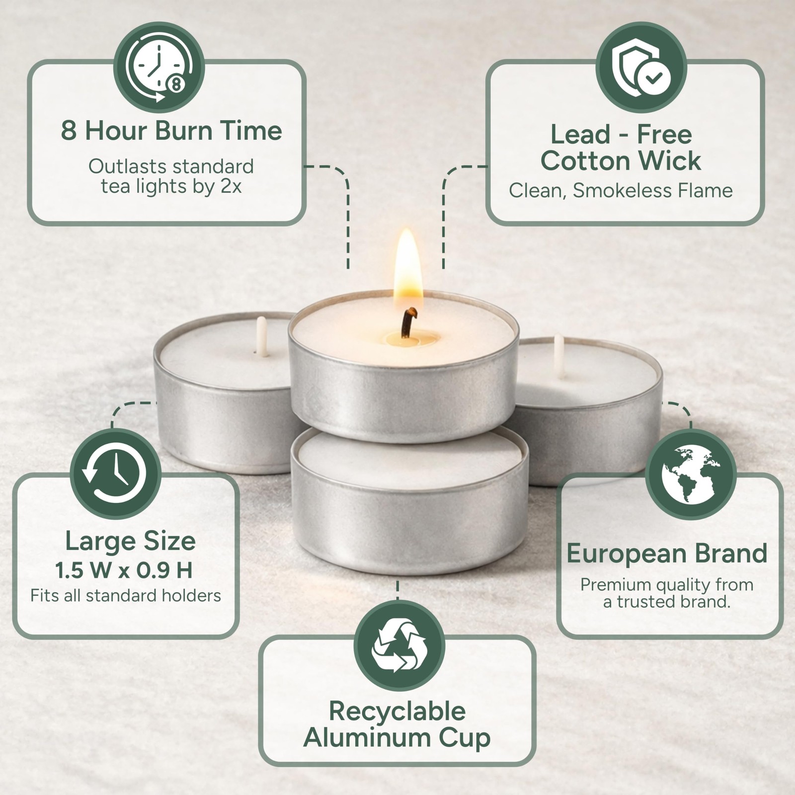 Zuvo Tea Lights Candles 8 Hour Burn (50 Pack) – Unscented White Tealight Candles