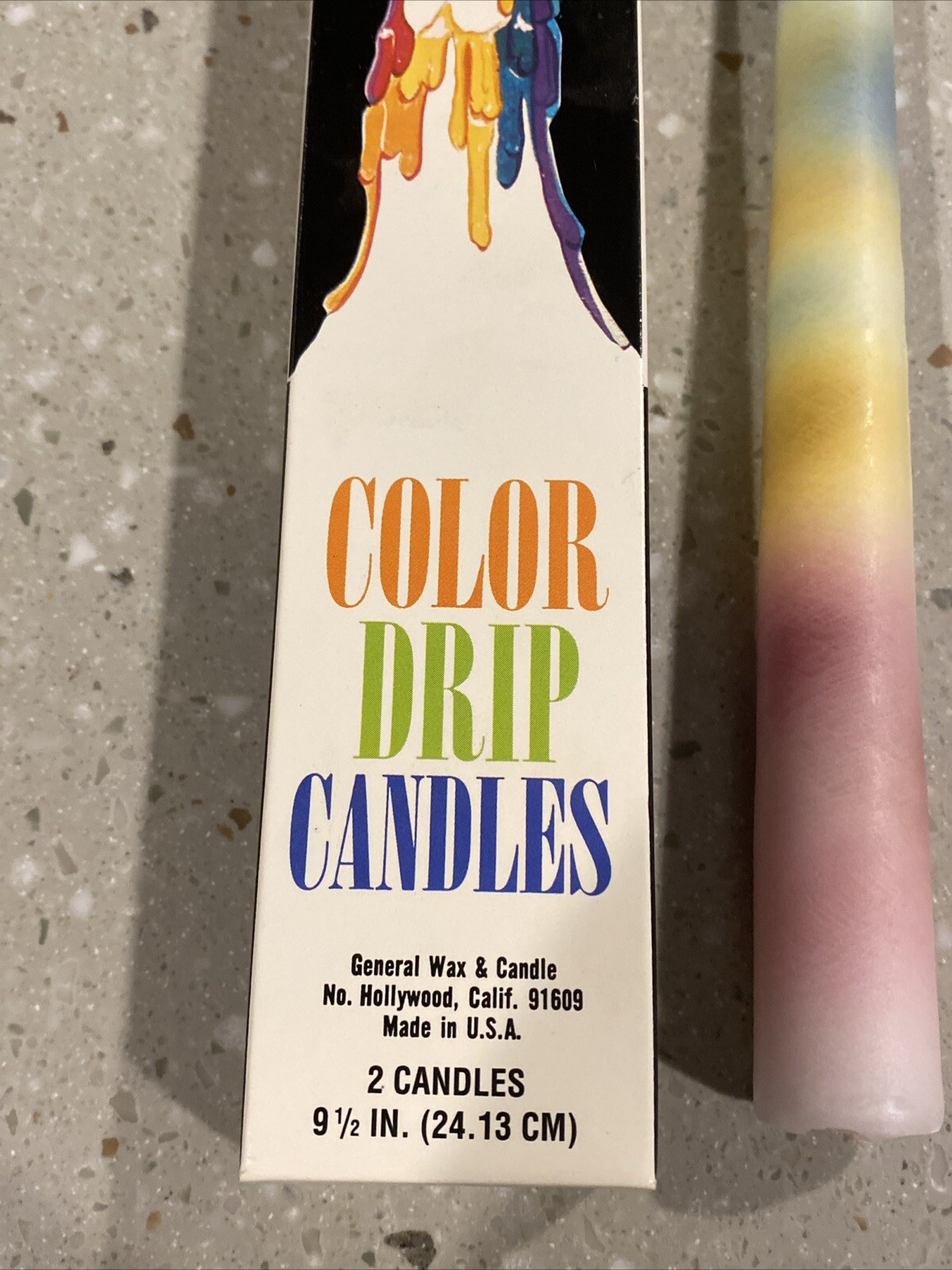 2 Multi Color DRIP CANDLES 9-1/2″ Rainbow Drip USA NOS Vintage