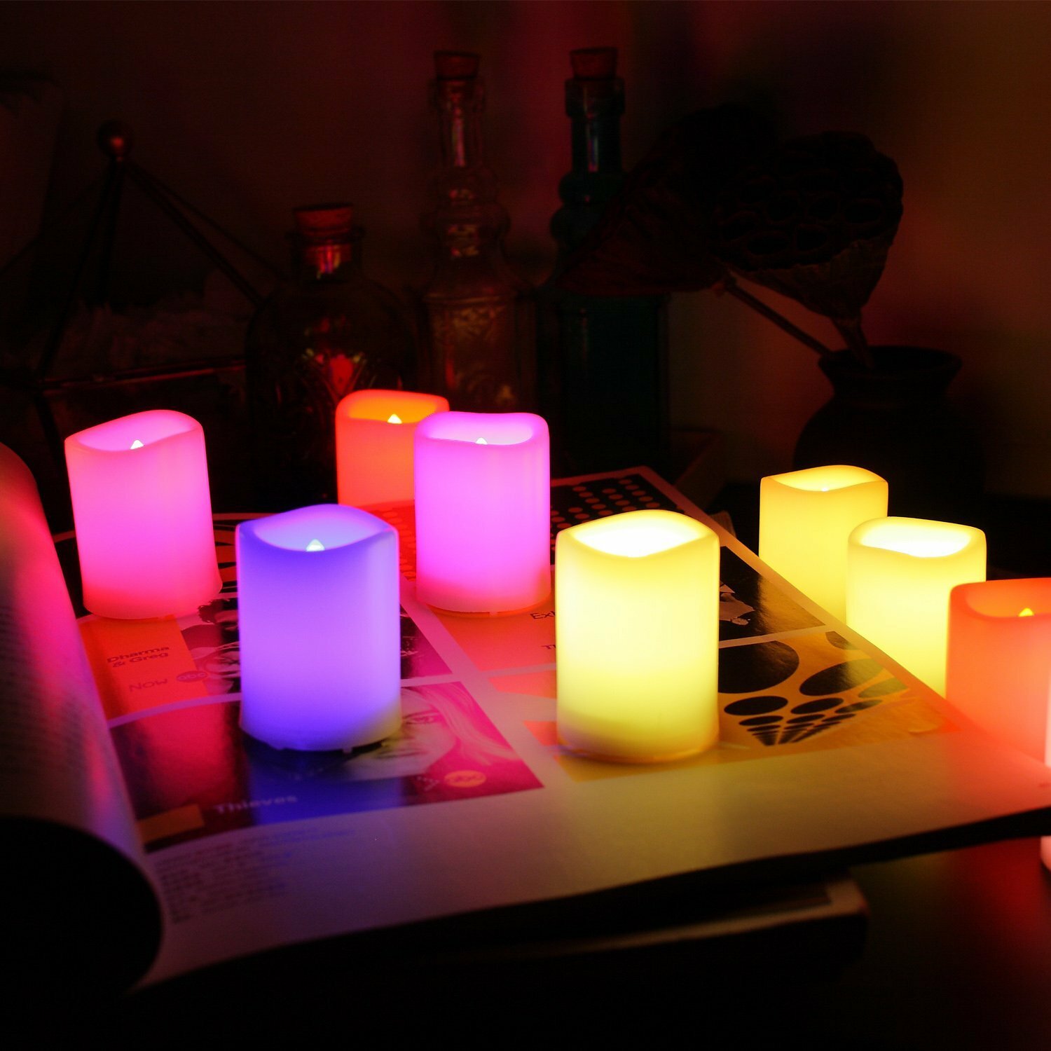Set of 10 Color Changing, Multi-color Flameless LED Votive Candles with Remote