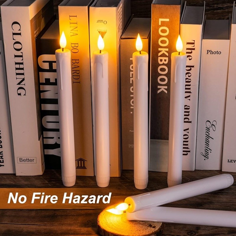 Flameless Taper Candles W/ Remote Timer Dimmer 3D Flame Battery Operated Decor