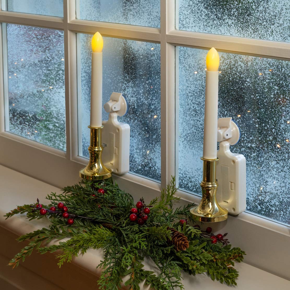 Touch Of ECO Solar LED Flameless Window Candles with Suction Cup – White