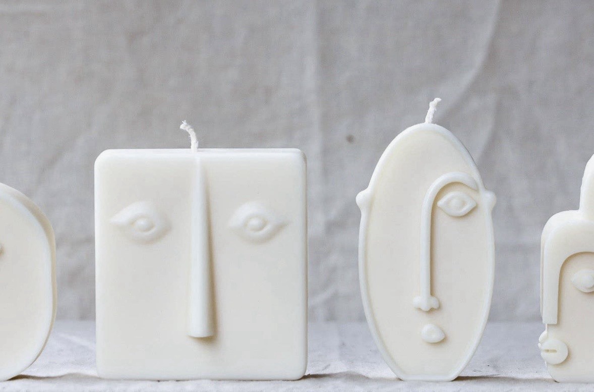 glowing harmony Abstract Face Unscented Soy Wax Candles Set of 4