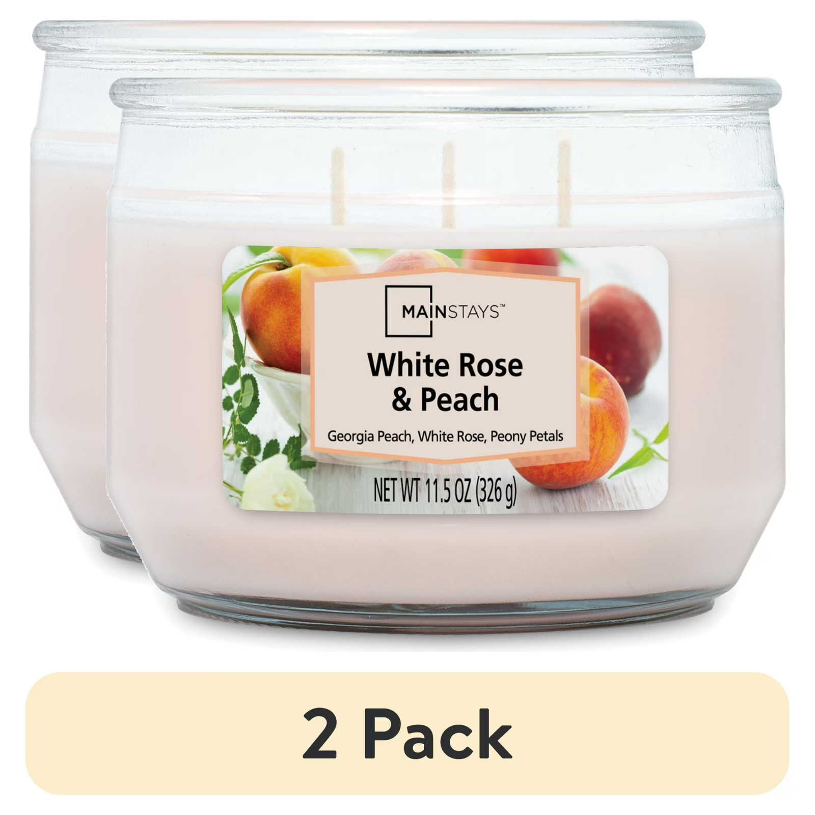 (2 pack) Mainstays White Rose & Peach 3 wick candle 11.5 oz….