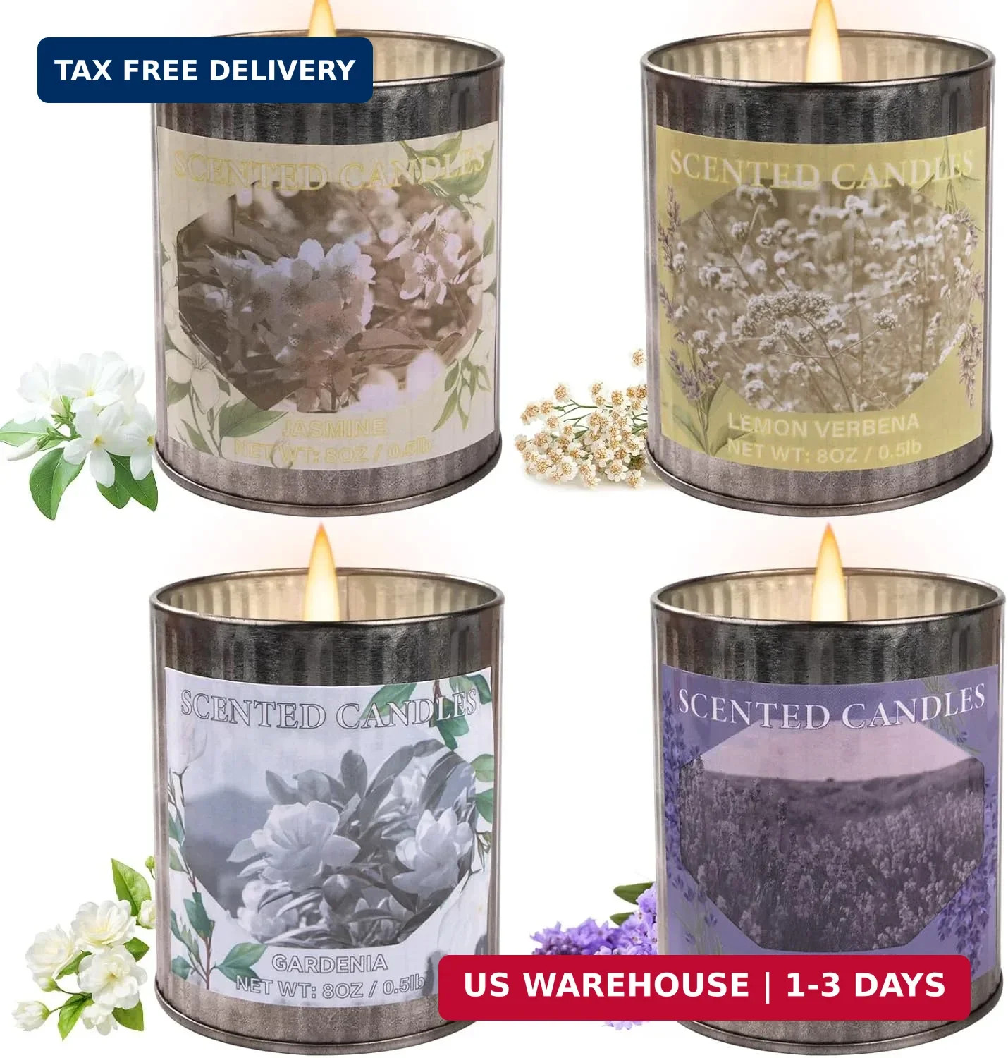 Scented Candle Gift Set, 4 Pack 32oz Soy Wax Candles Set, 200 Hour Burn Time Lon