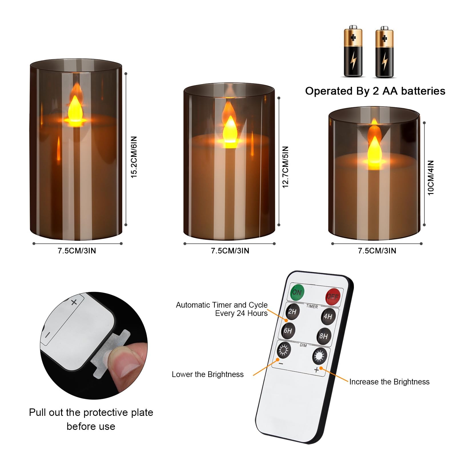 wemarry Flameless Candles 4 5 6 Set of 3 Acrylic Glass Pillars 3 Diameter Bat…