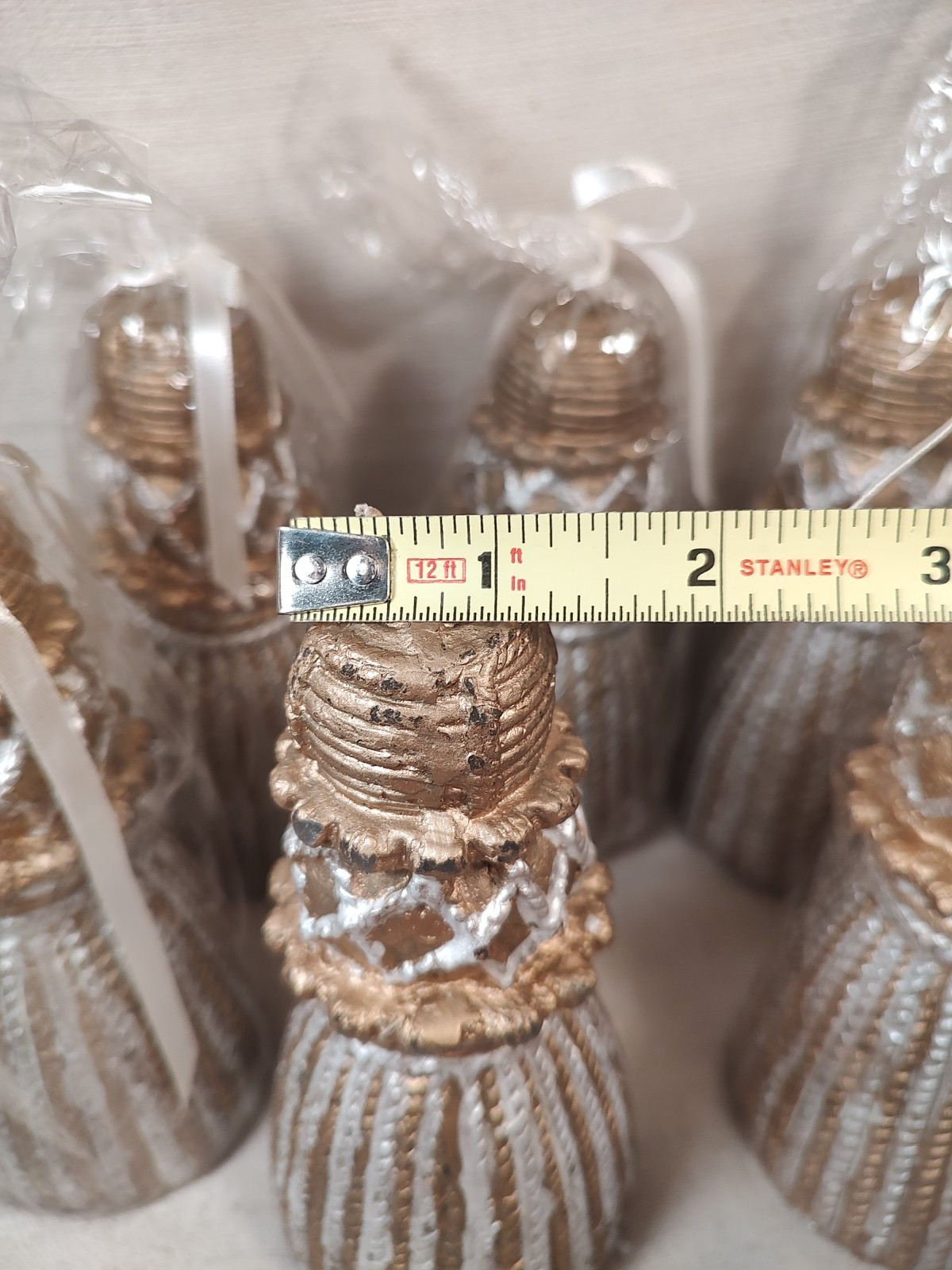 6 Vintage Ornate Ivory & Gold Pillar Luxury Candle 6” No Smell 5 NIP 1 Open