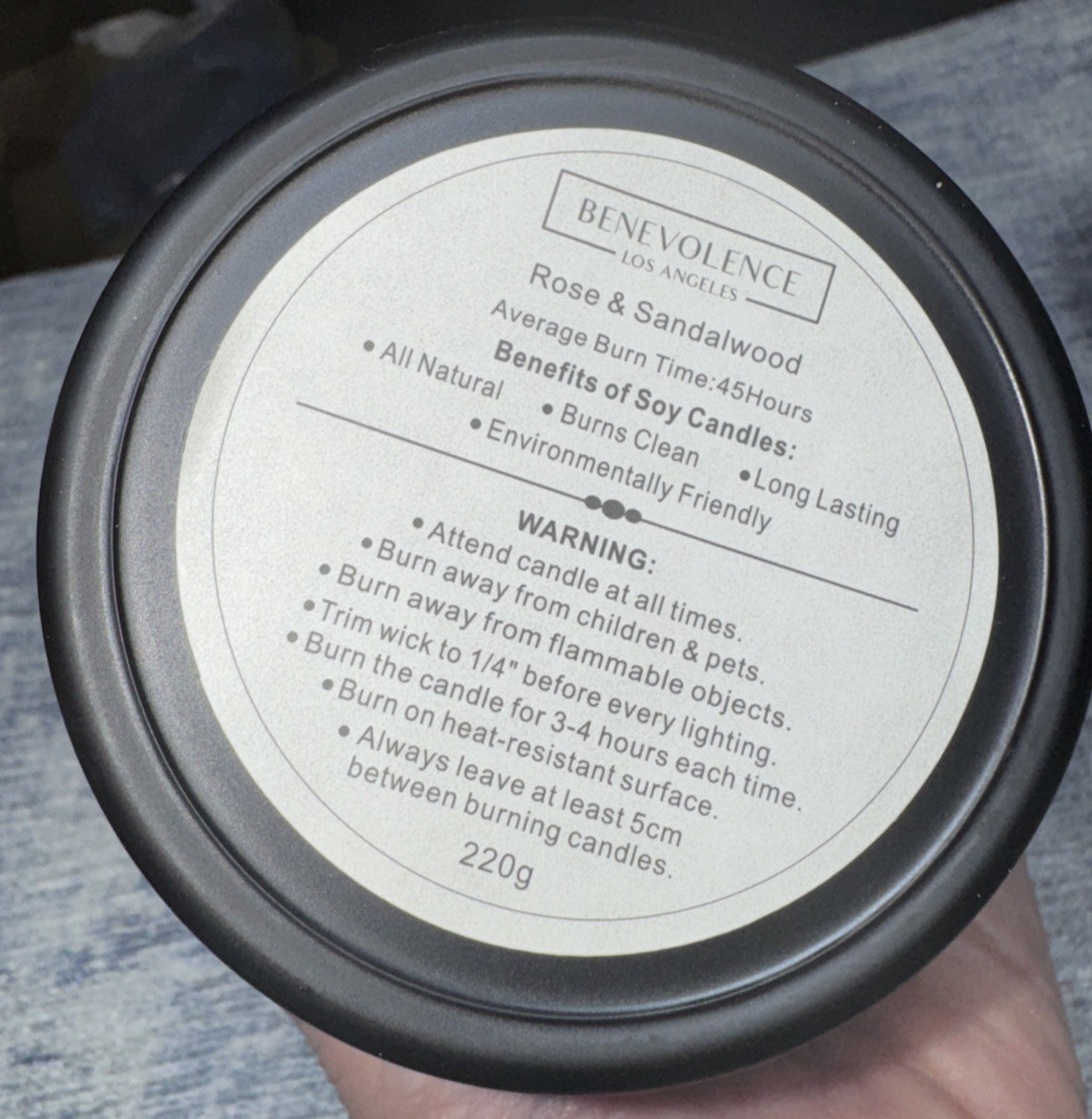 BENEVOLENCE LA ROSE & SANDALWOOD SOY CANDLE 220g NEW In Box