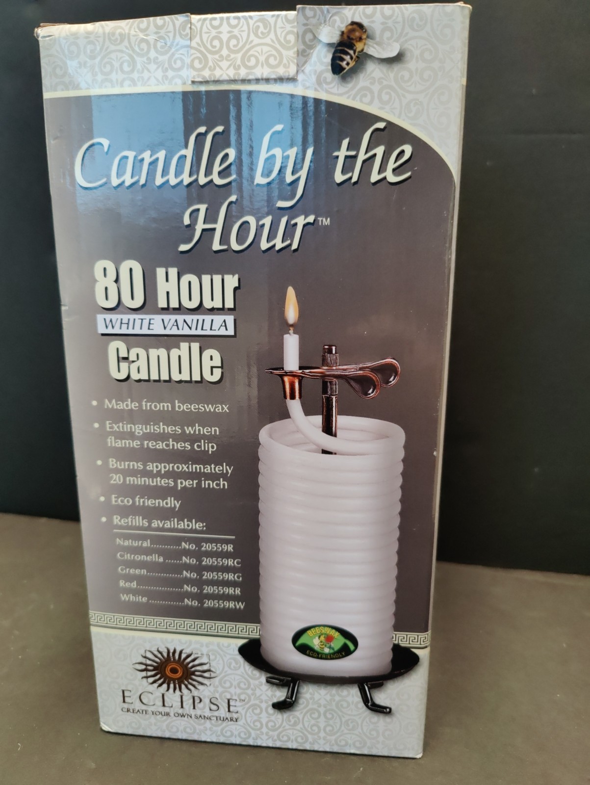 CANDLE BY THE HOUR – 80 Hour VERITICAL CANDLE & BASE -White Vanilla-NEW IN BOX