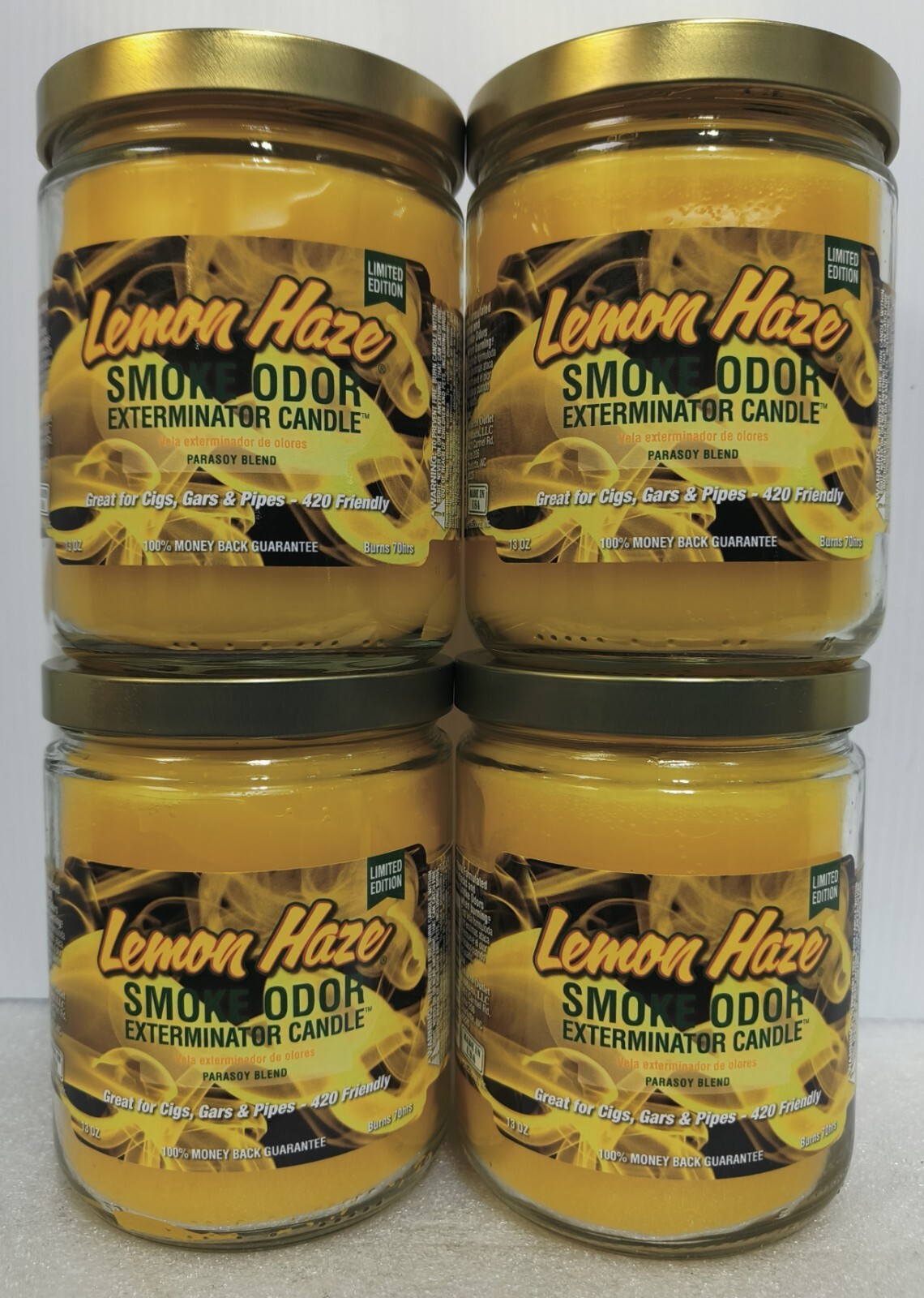 Smoke Odor Exterminator 13 oz Jar Candle, Lemon Haze Set of Four Candles.