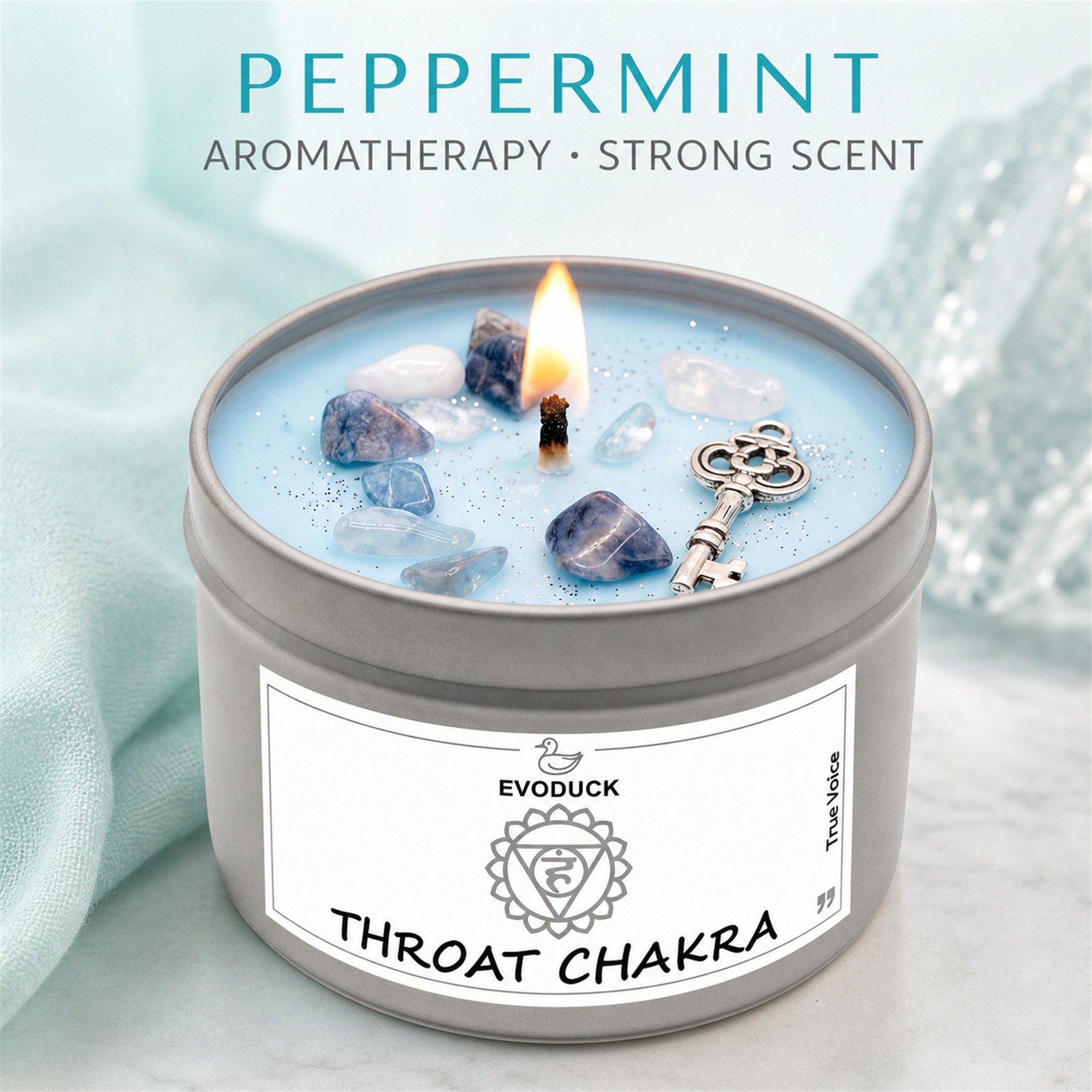 2-Pack EVODUCK Throat Chakra Healing Candles, Crystals, Positive Energy, 3 oz