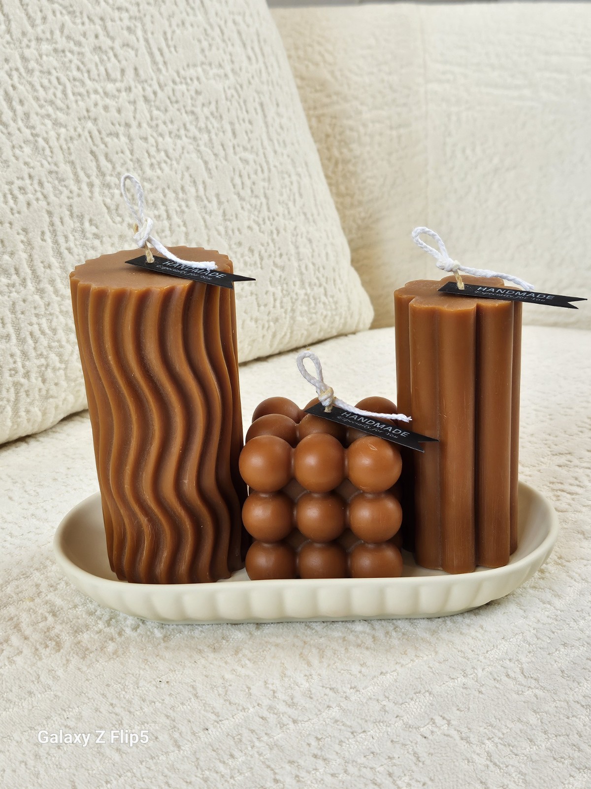 Handmade Modern Brown Decorative Unscented Wax Candle Set of 3, Medium