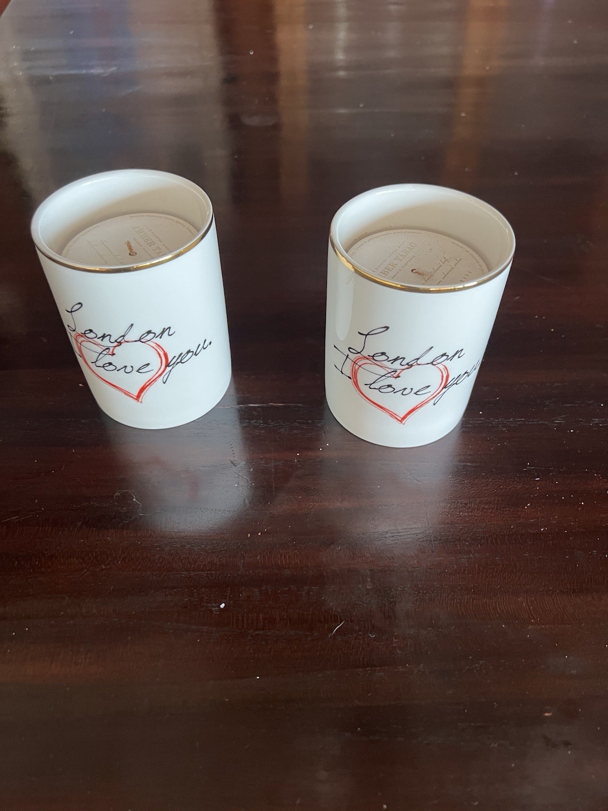 Pottery Barn Amber Tabac Scented Candle Set of 2 London I Love You Ceramic