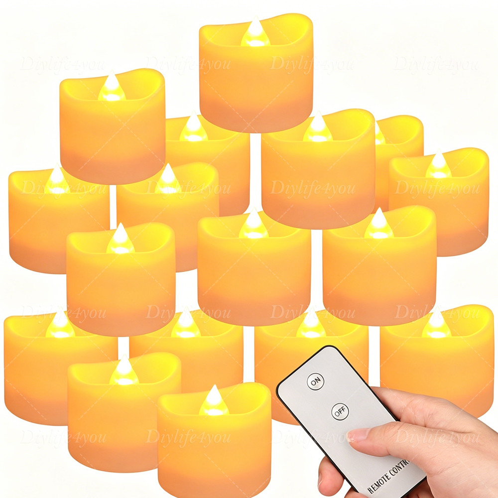 12/24PCS LED Tea Lights Flickering with Remote Candles Votive Battery Operated