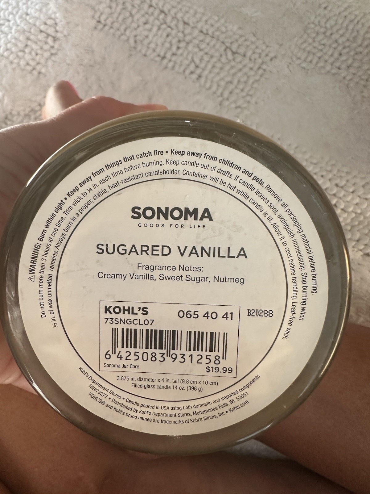 Sonoma 14 oz. “Sugared Vanilla” 3-Wick Lidded Jar Candle