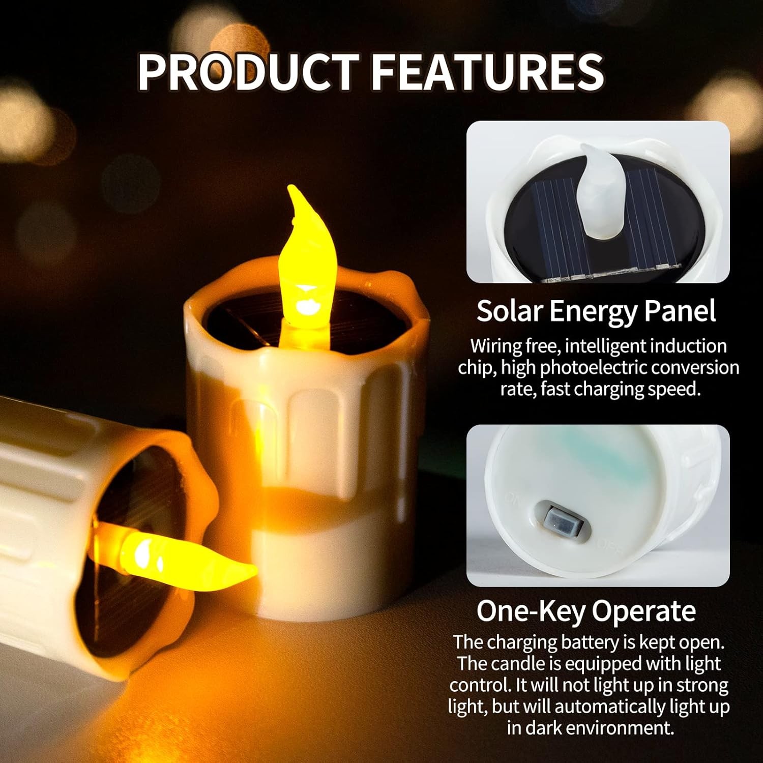 Solar Candle Light, Warm White Charging Tea Wax 6