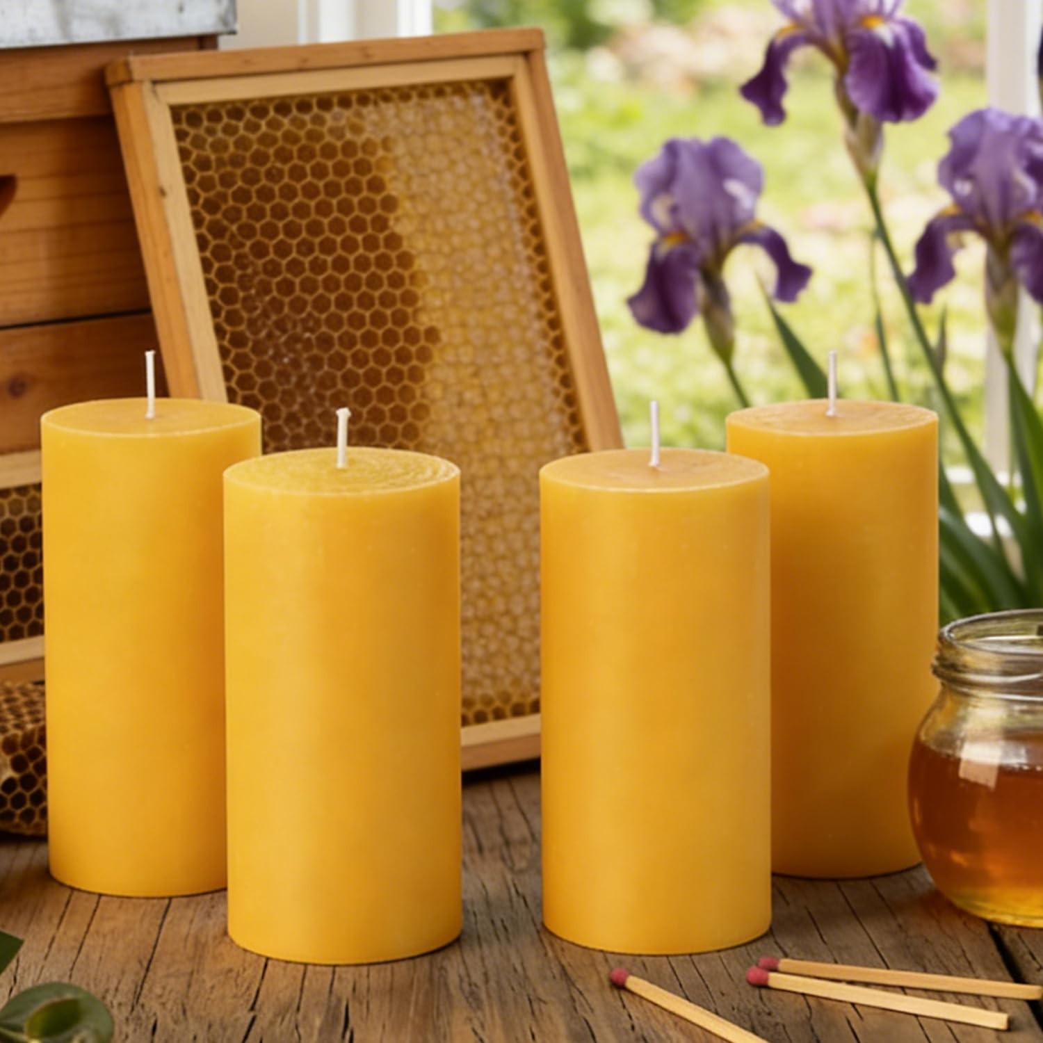 Natural Beeswax Pillar Candles,4 Pack, 3″ x 4″ Pure Beeswax Candles,Large Can…