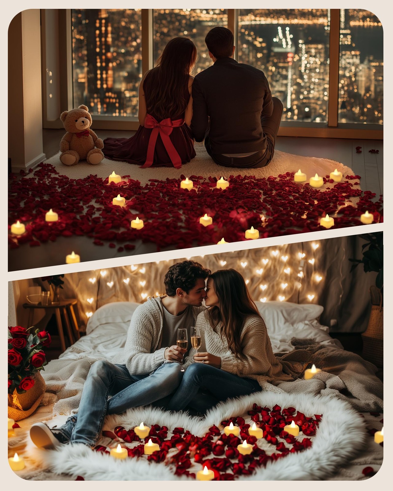 Amagic 1000 Pieces Artificial Rose Petals with 12 Heart LED Tea Lights Candle…
