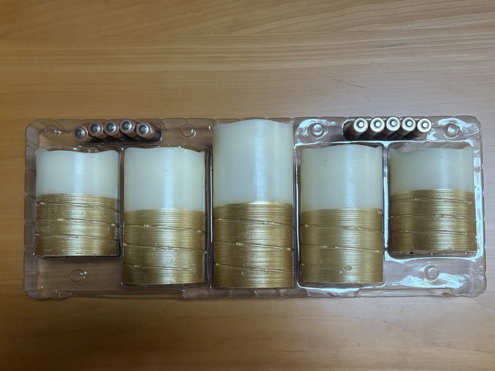 Fusion Flameless LED Candles with Gold Fairy Lights 5Pk Real Wax Battery Power