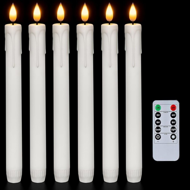 Flameless Taper Candles W/ Remote Timer Dimmer 3D Flame Battery Operated Decor