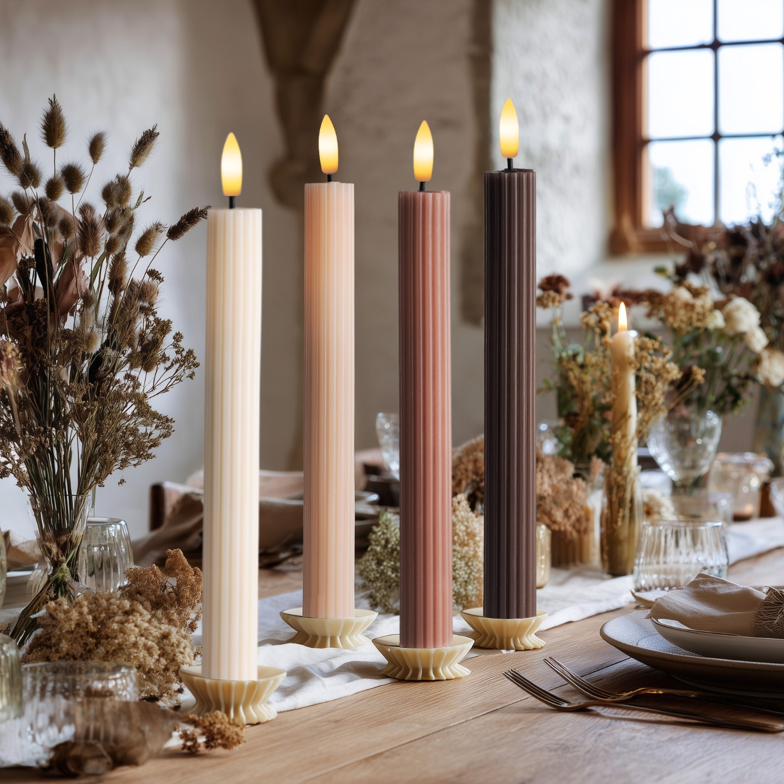 4 Pack 10″ Overcast LED Flameless Taper Candles with Remote & Timer