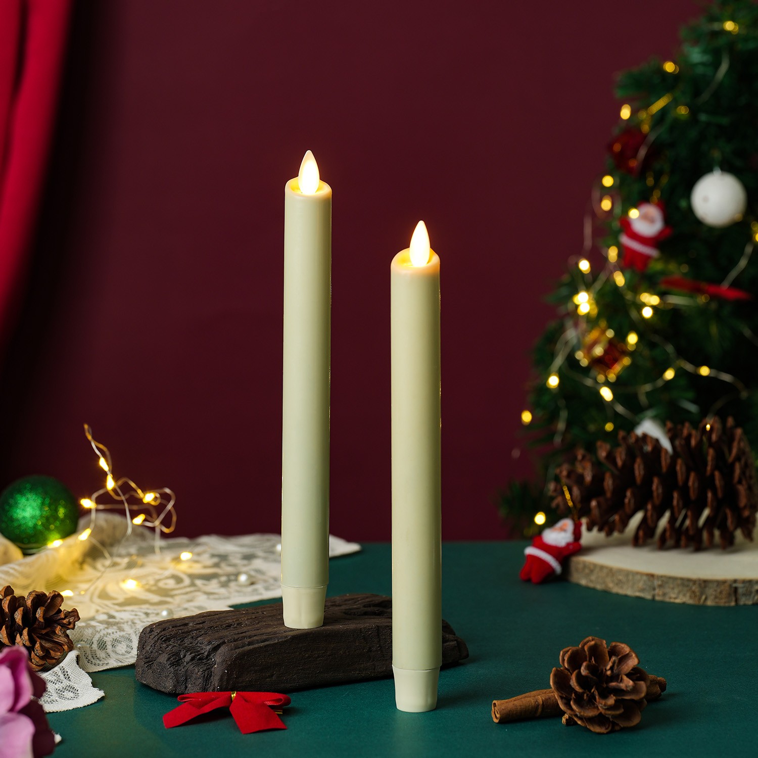 Luminara ivory Flameless Taper Candles Real Wax Moving Wick Timer 9.5″