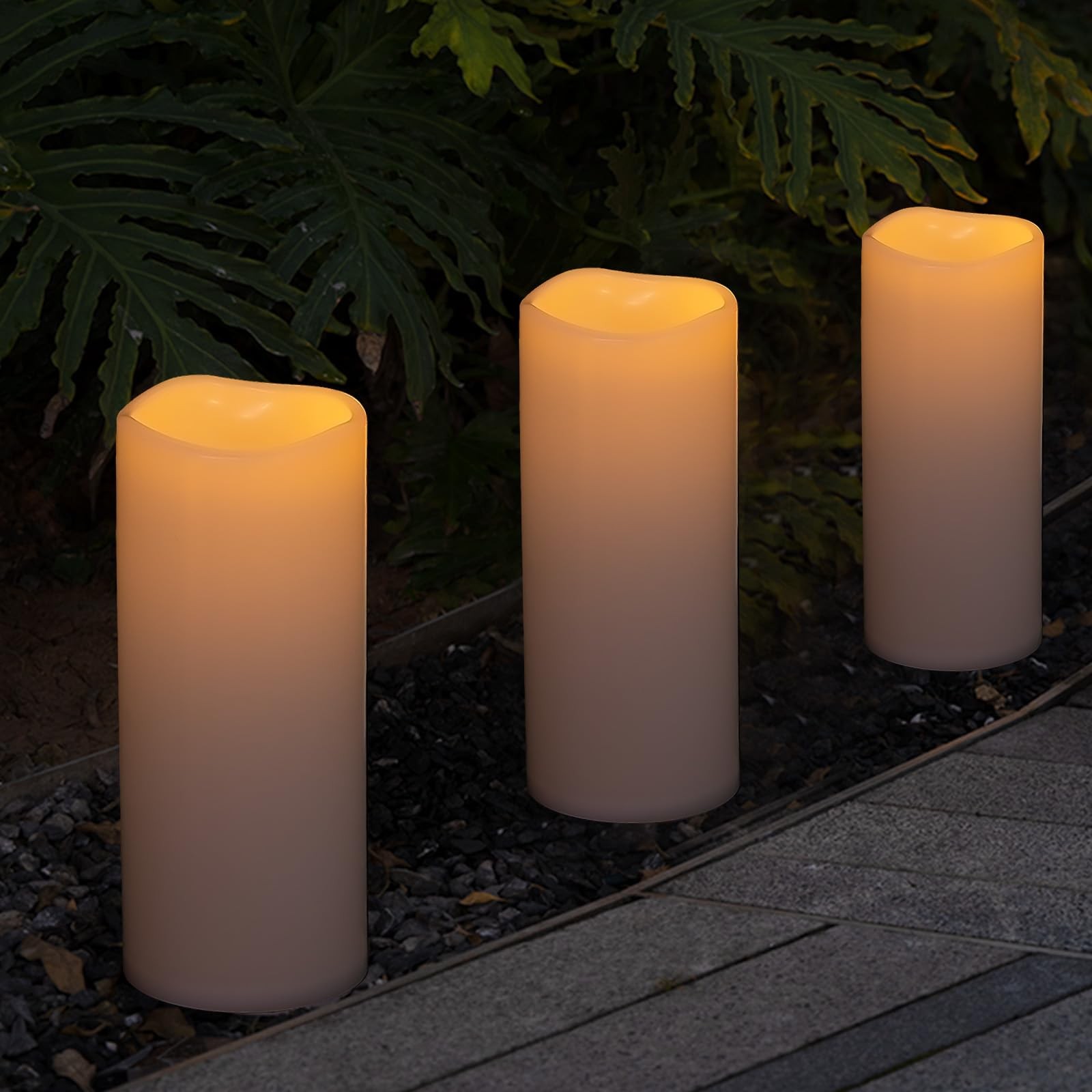 Large Outdoor Flameless Candles 12″ x 5″ – Waterproof Pillar Flickering Candl…