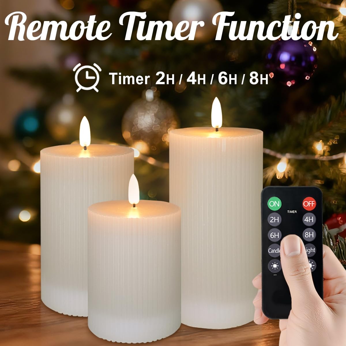 Flameless LED Pillar Candles Set of 3 – Rechargeable Real Wax with Remote
