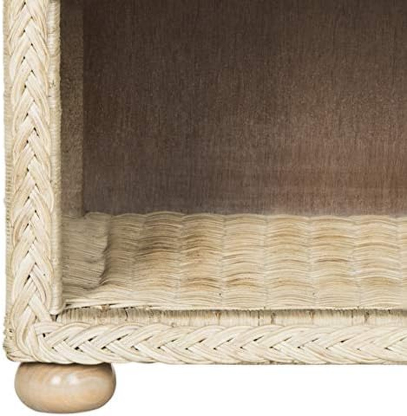 Adira White Wash Wicker Nightstand – Coastal Boho Accent Table with Shelf
