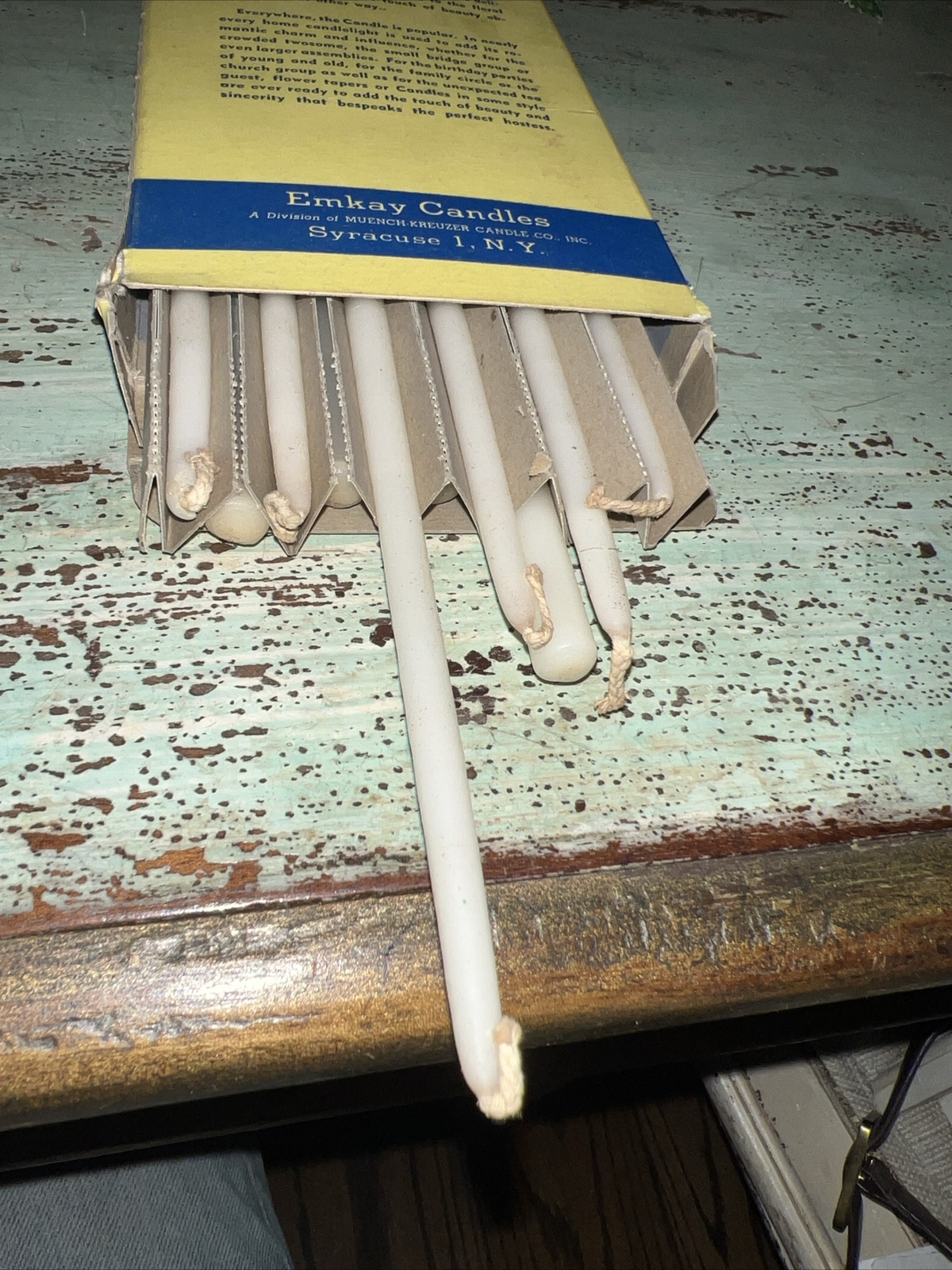 Lot of 10 Ivory Cream Dipped 16” Taper Candles Emkay Flower Tapers
