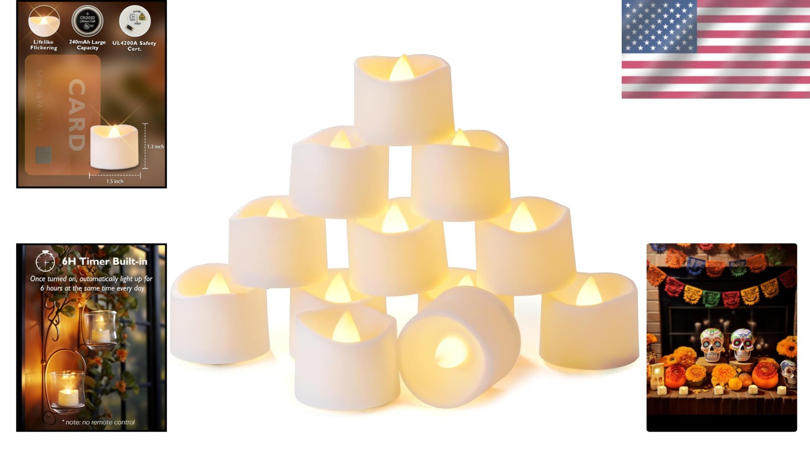 Battery Operated LED Tea Lights – 12-Piece Set with 6-Hour Timer & Cozy Flicker