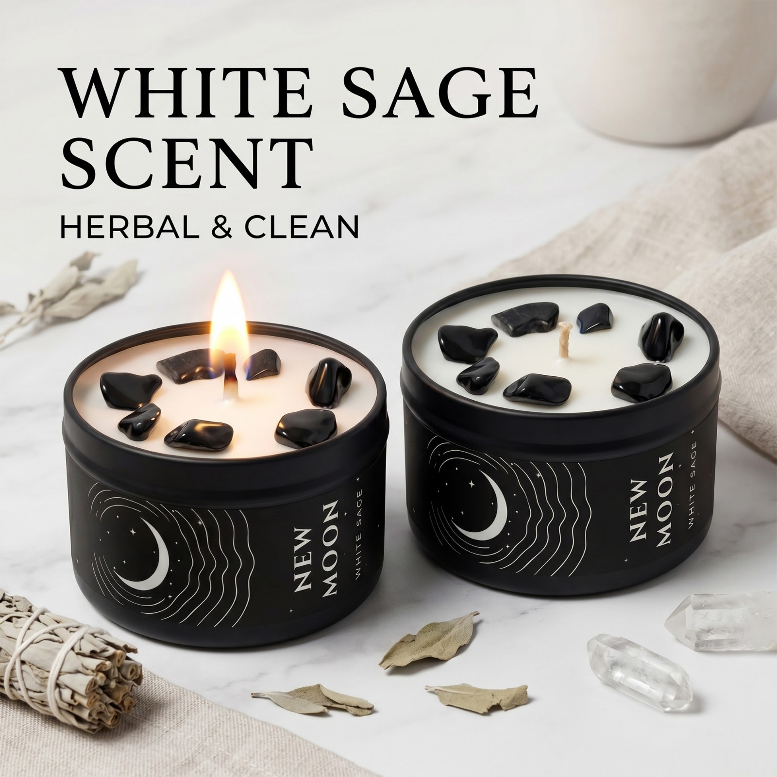 2 Pack New Moon Candle Crystal Soy Manifestation Witchy Celestial Ritual Gift
