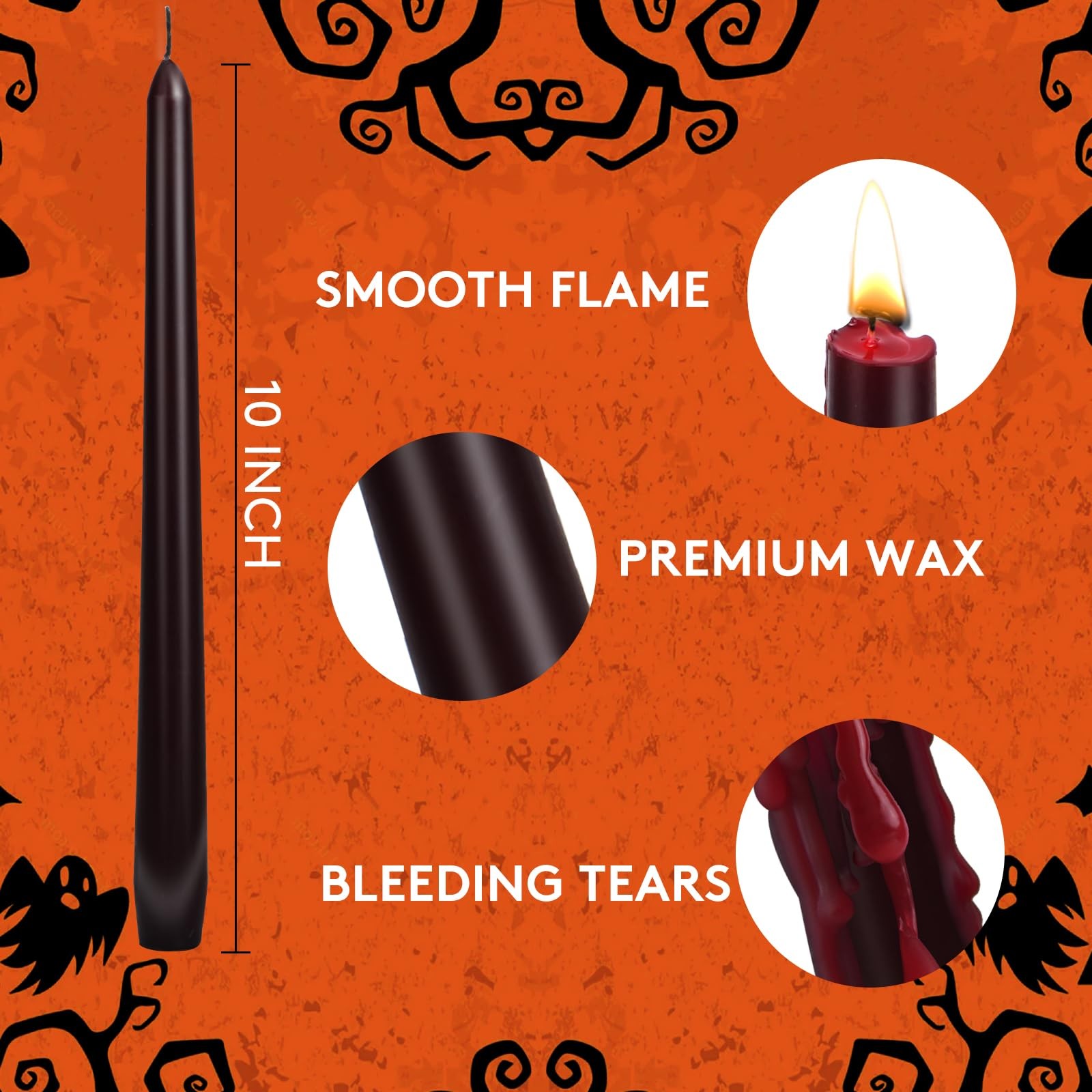 10 inch Bleeding Taper Candles for Mantel Halloween Party, 6 PCS