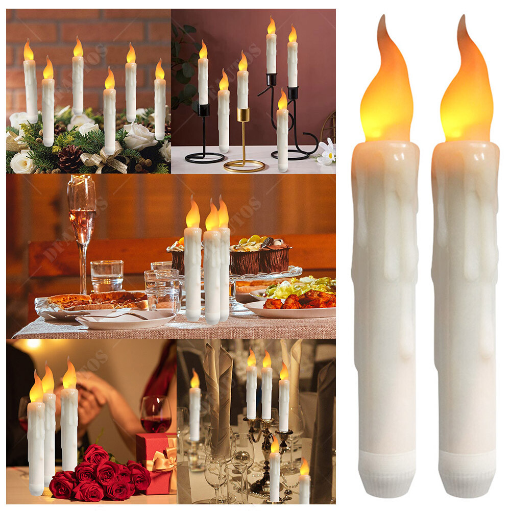 6Pcs LED Flickering Flameless Taper Candles Battery Operated with Candle Holders