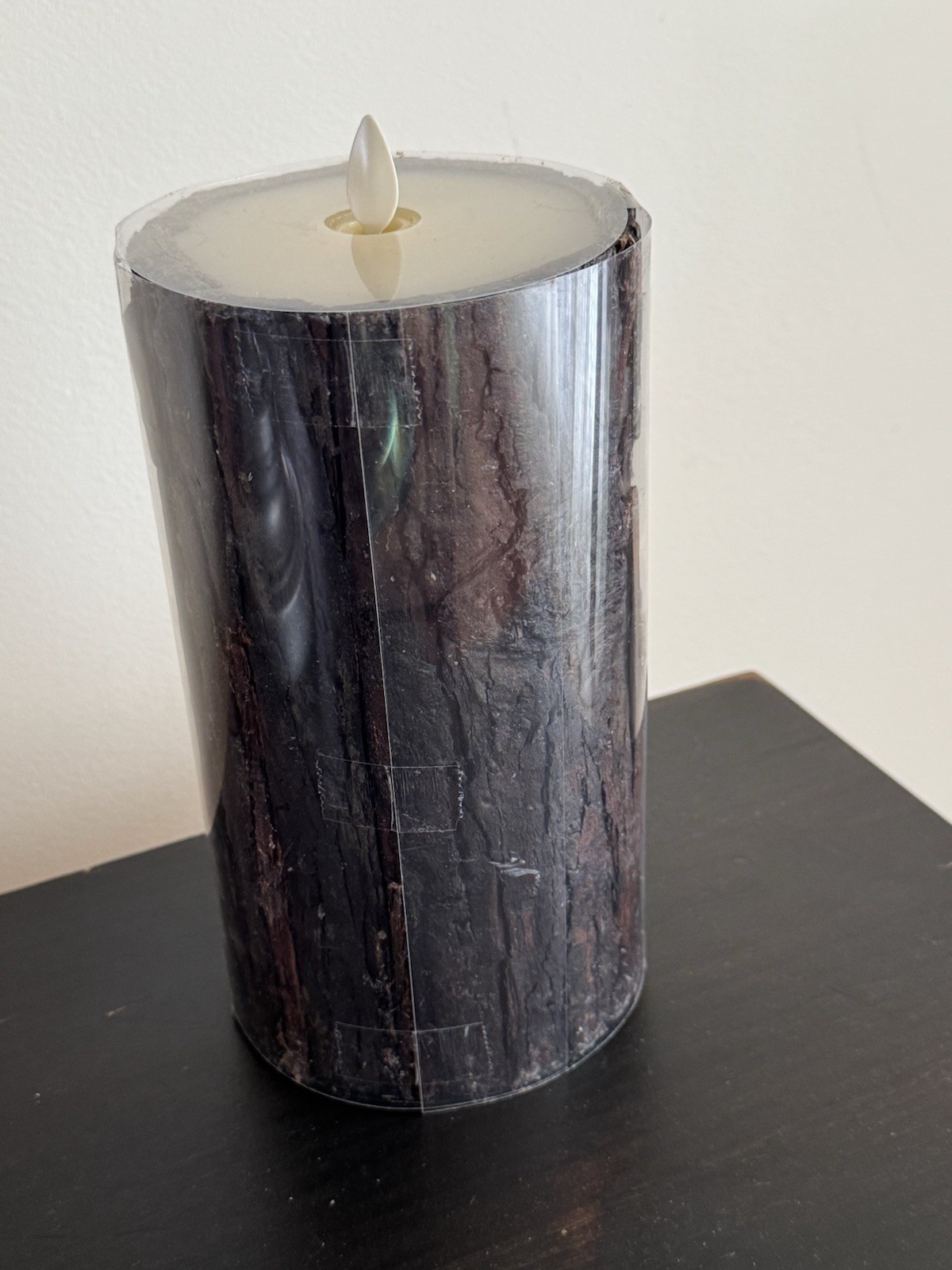 POTTERY BARN PREMIUM FLICKERING FLAMELESS CANDLE LARGE 4 X 8″-BROWN BARK
