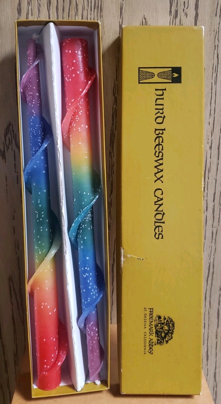 VTG Hurd Beeswax Candles RAINBOW Spiral Tapers Freemark Abbey St. Helena CA NIB
