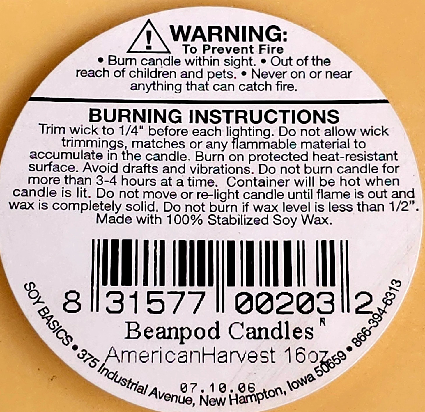NEW Beanpod Candles American Harvest 16 OZ Real Soy Wax LARGE Jar Candle w Lid