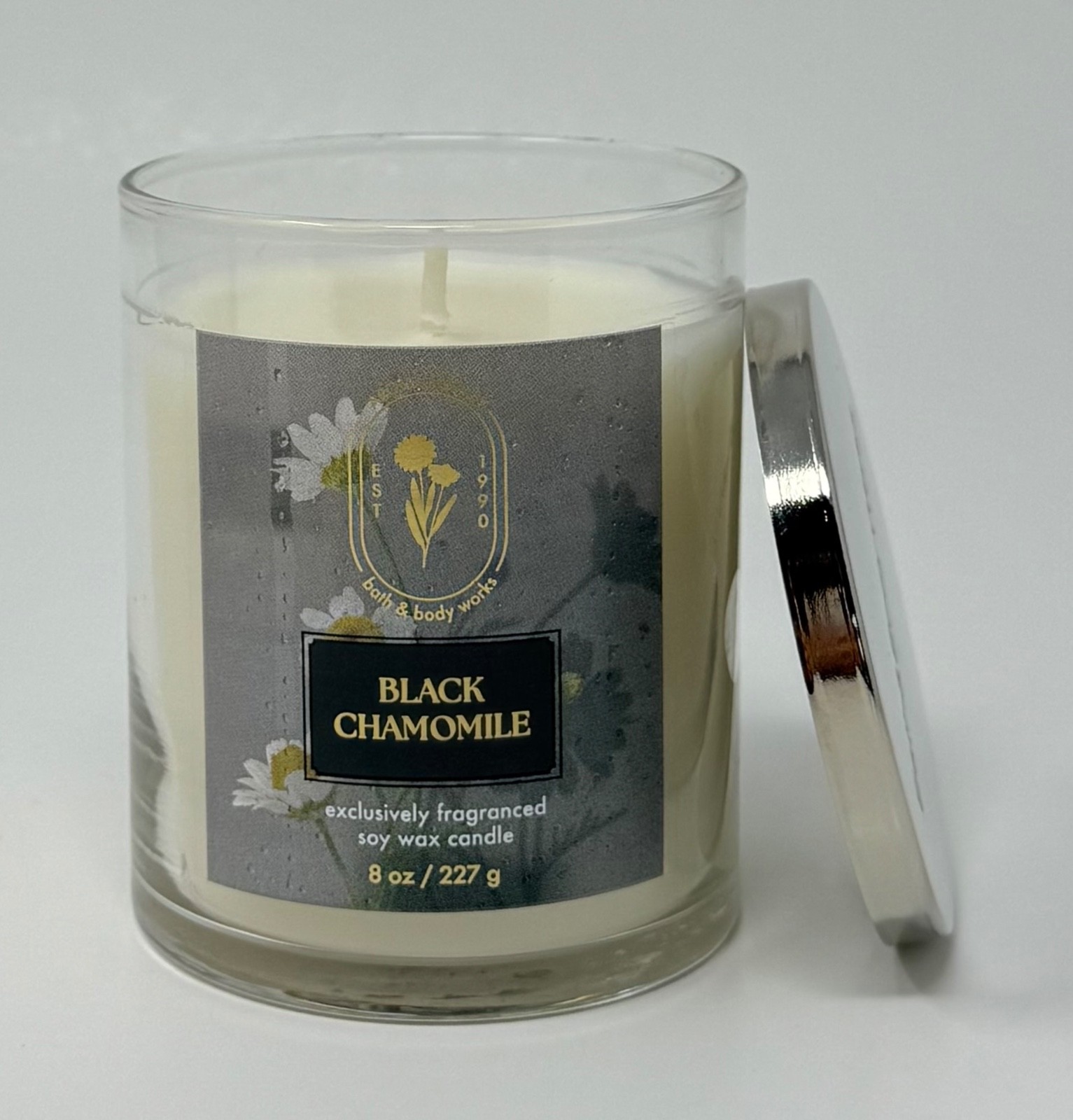 2 BATH & BODY WORKS BLACK CHAMOMILE SCENTED CANDLE SINGLE WICK 8OZ SOY WAX BLEND