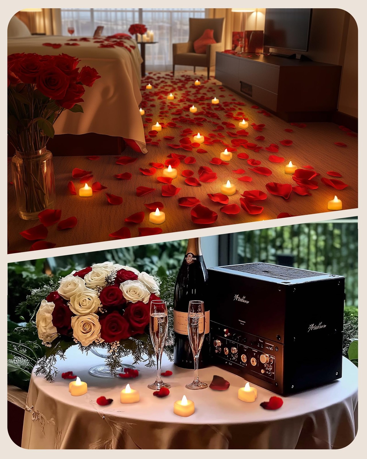 Amagic 1000 Pieces Artificial Rose Petals with 12 Heart LED Tea Lights Candle…