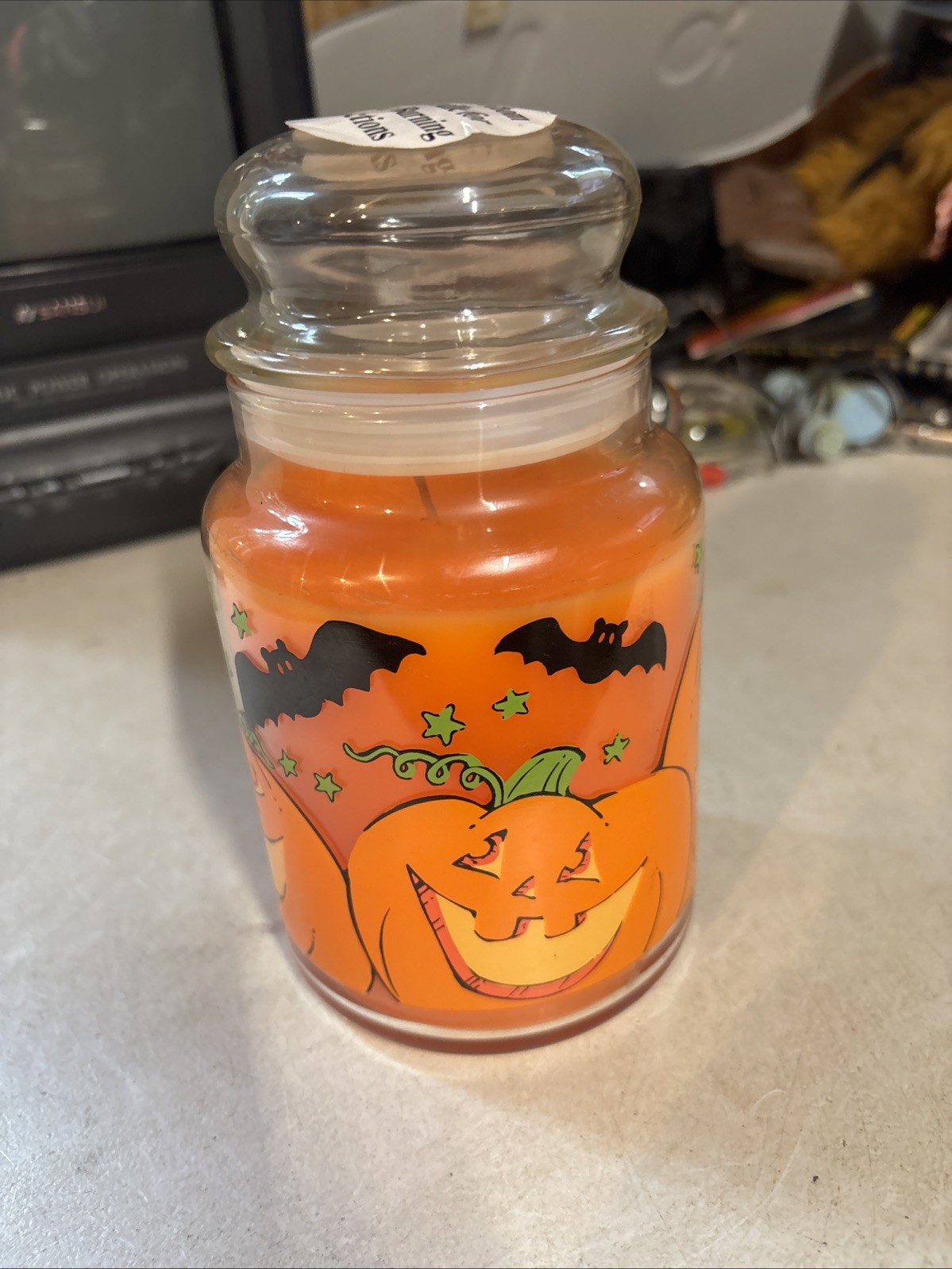 Large Pumpkin & Bats Candle Fall Autumn Halloween Orange Never Burned