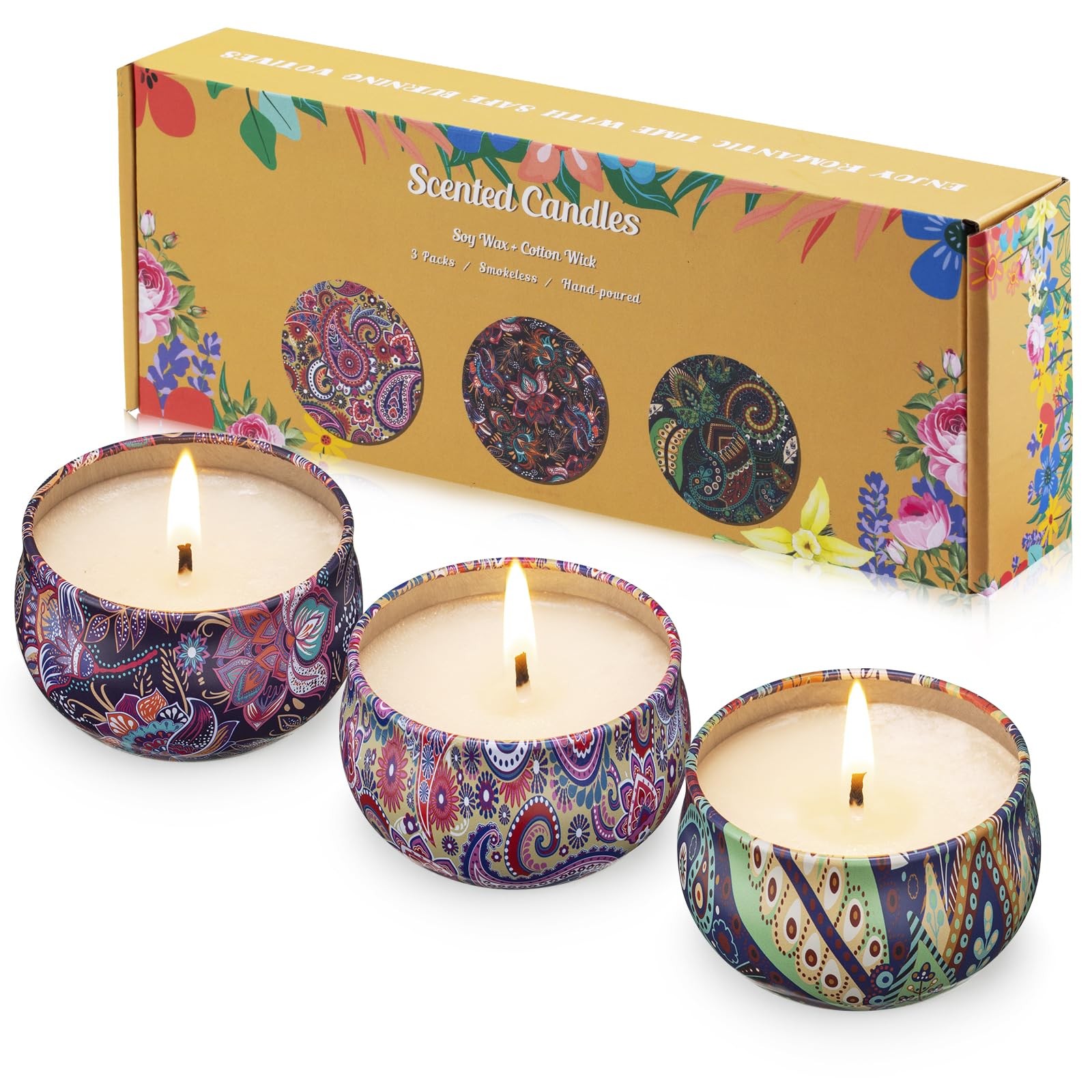 3 Pack Scented Candles, 2.5 oz Aromatherapy Candles with Floral Scents,Soy Ca…